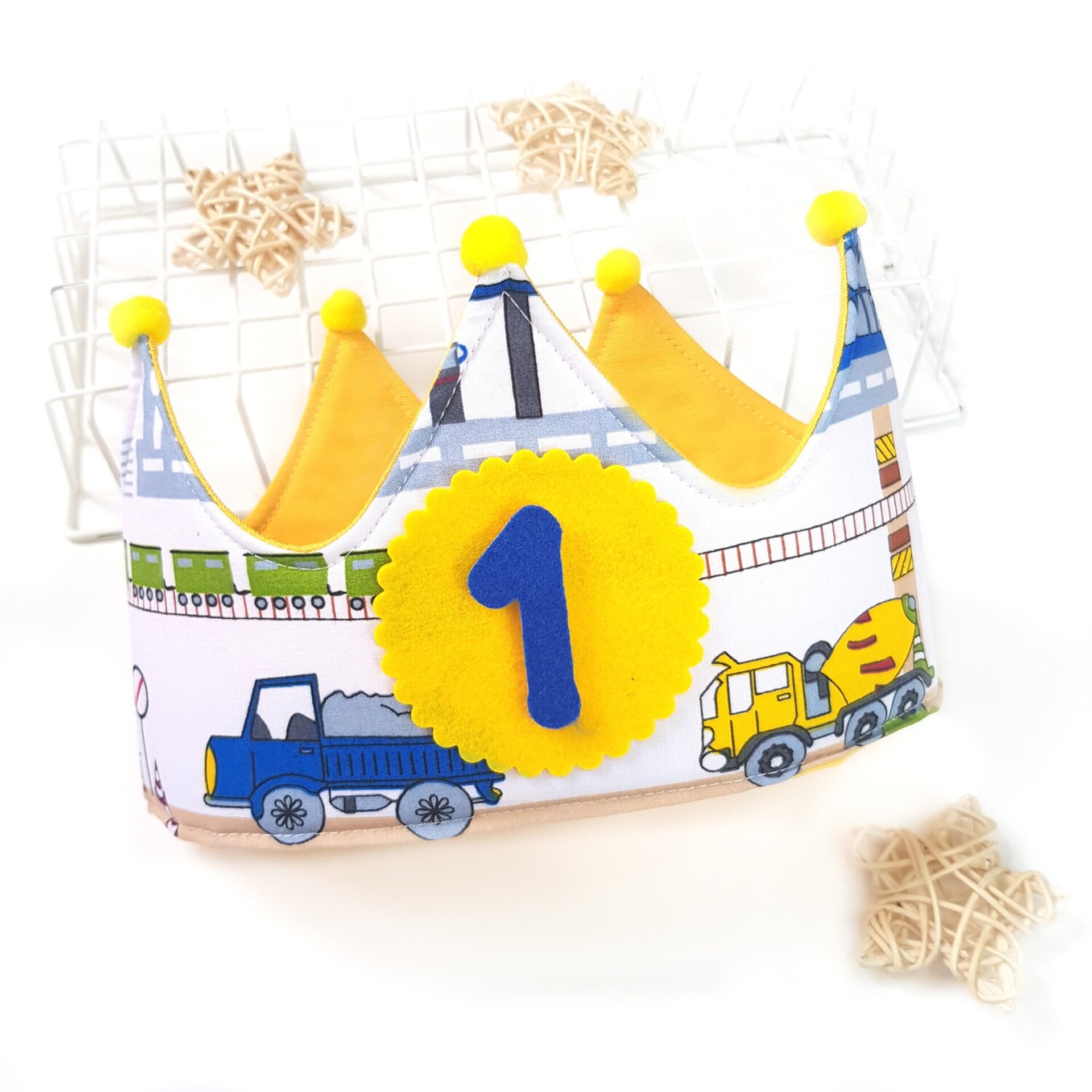 Corona cumpleaños Coches de construcción - 1