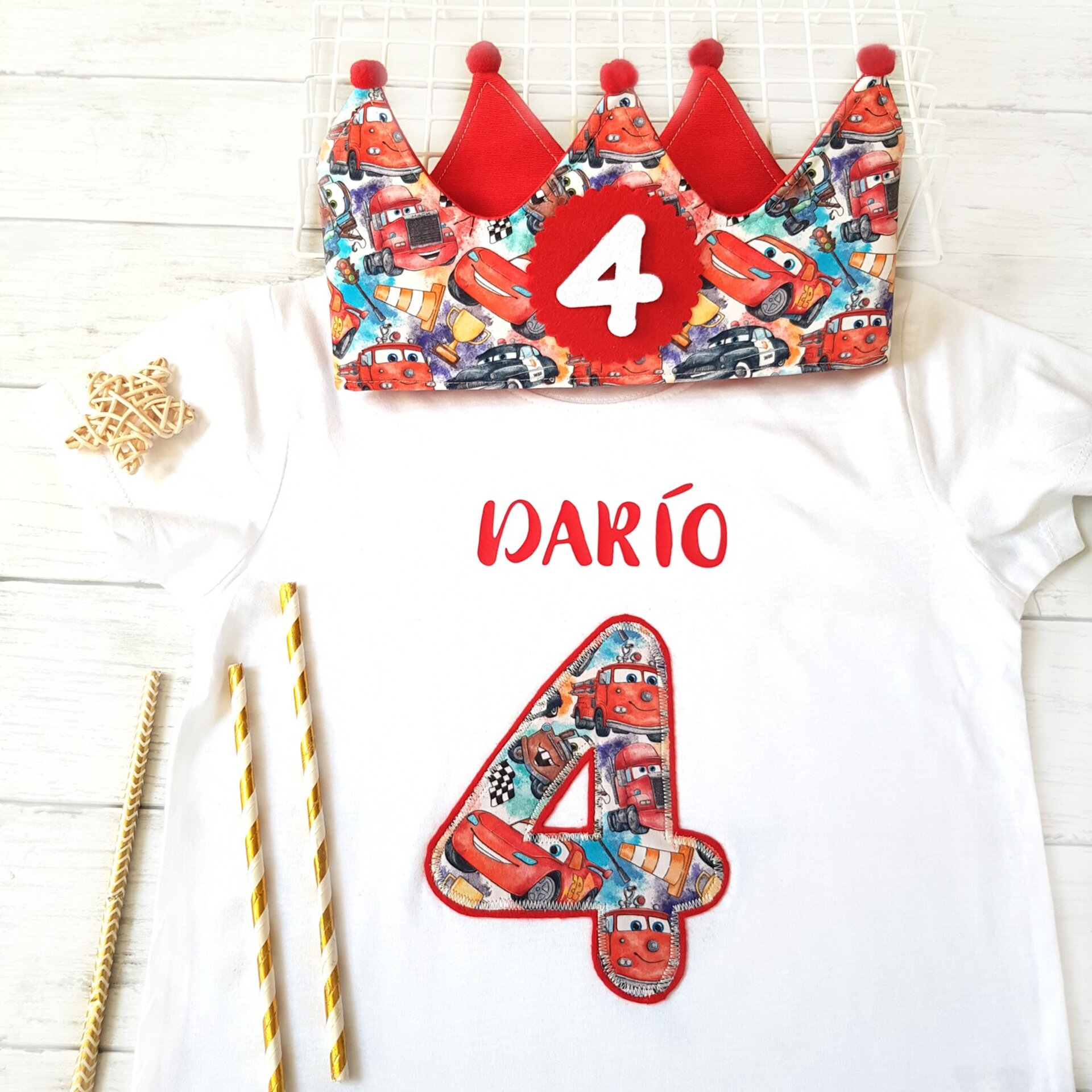 Conjunto cumpleaños corona y camiseta Cars - 1