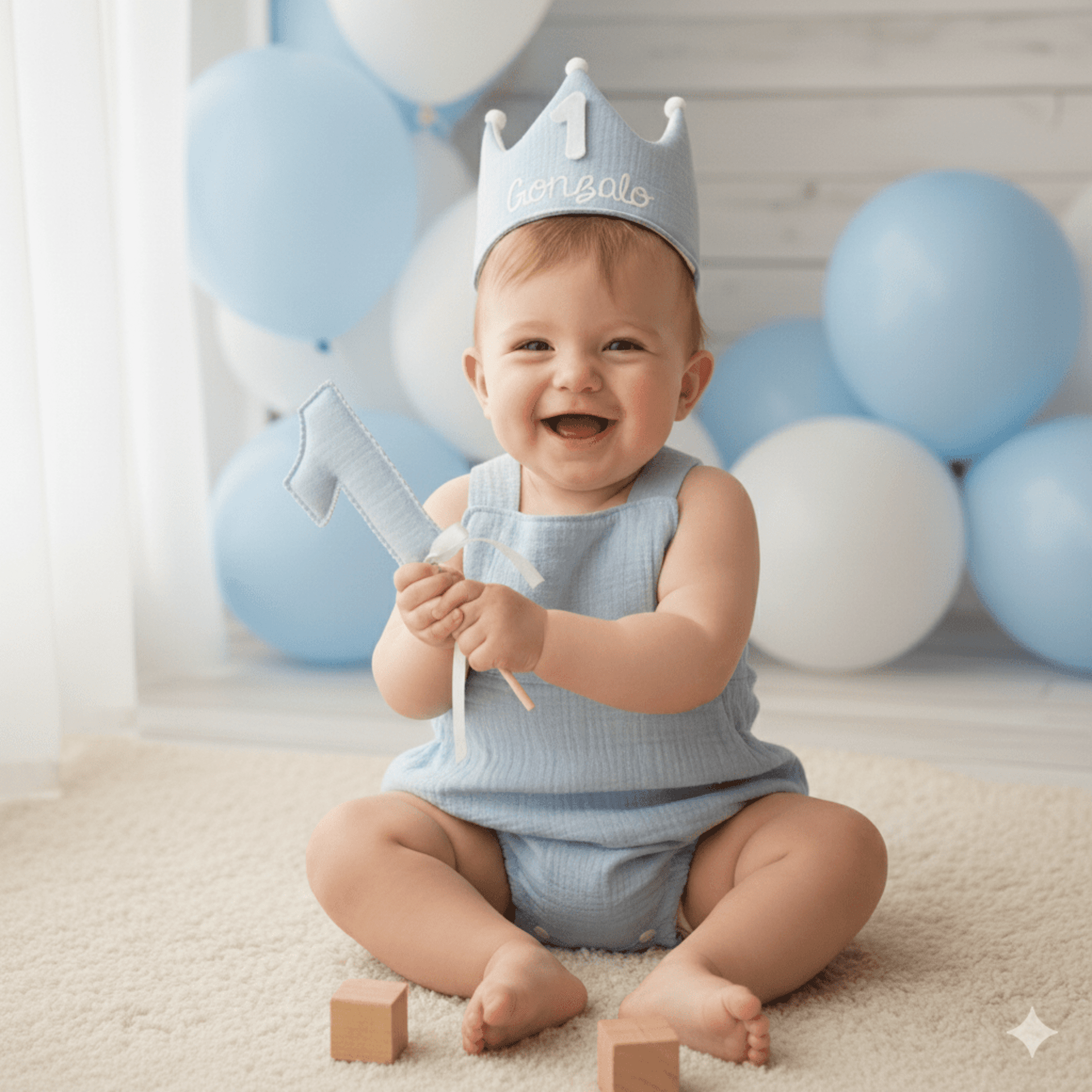 Conjunto cumpleaños personlizado, corona y peto, varios colores - 2