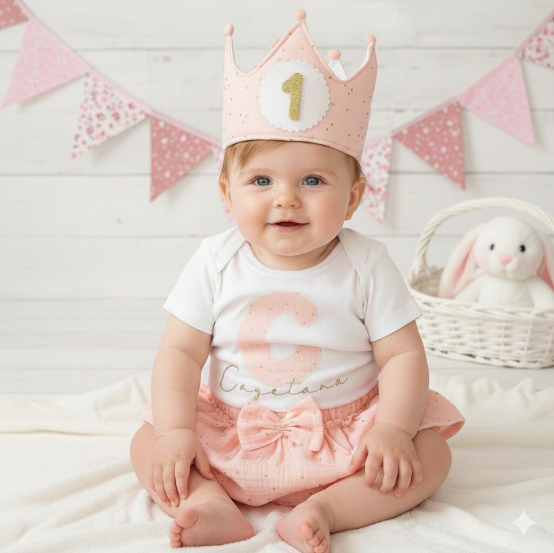 Conjunto corona de cumpleaños, cubrepañal y camiseta Muselina - 2