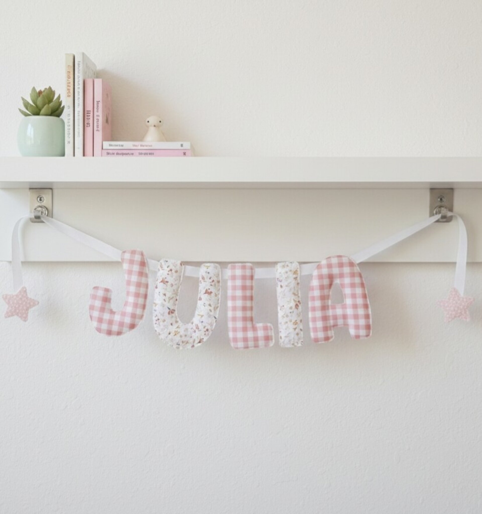 Guirnalda personalizada nombre bebé flores y vichy - 1