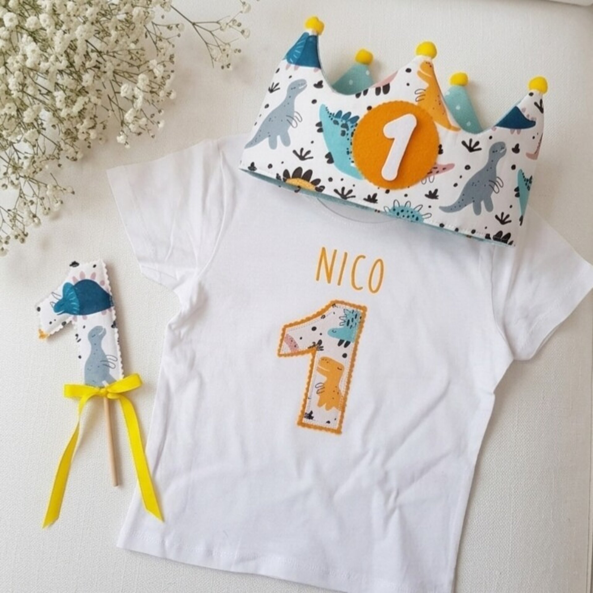 Conjunto cumpleaños corona y camiseta Dinosaurios - 1