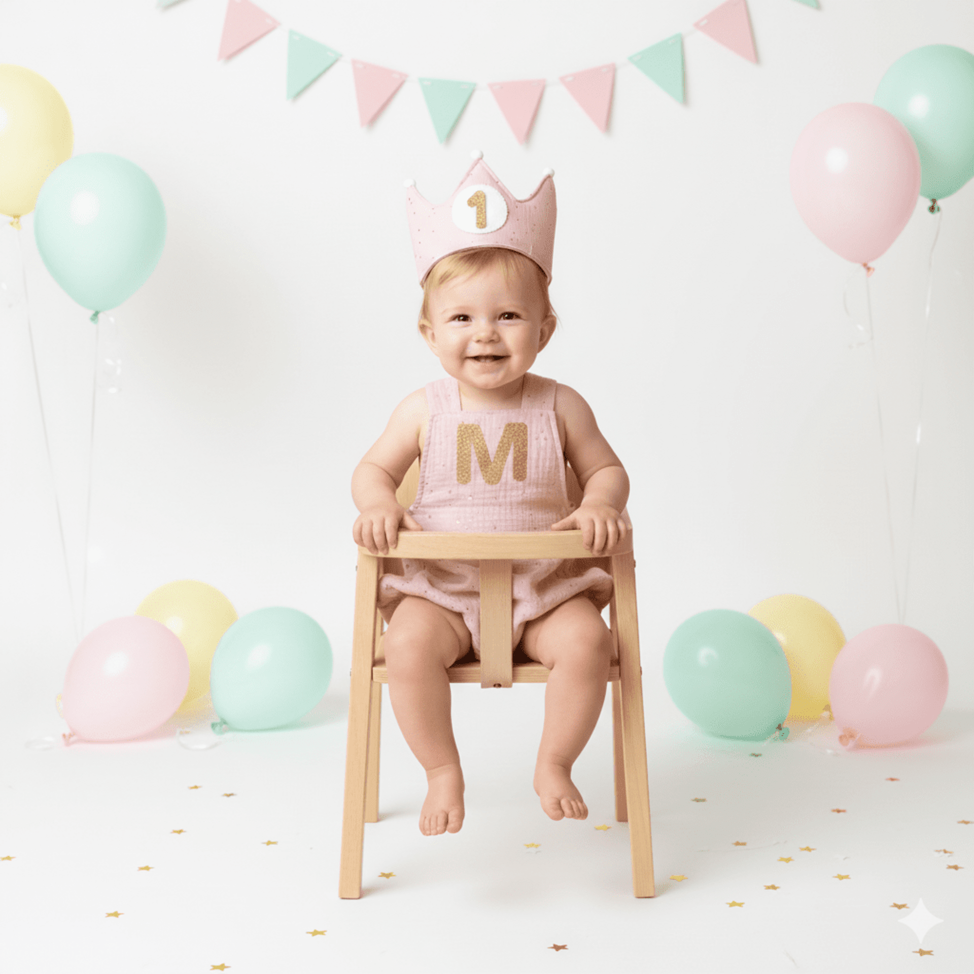 Conjunto cumpleaños corona y peto muselina rosa maquillaje - 2