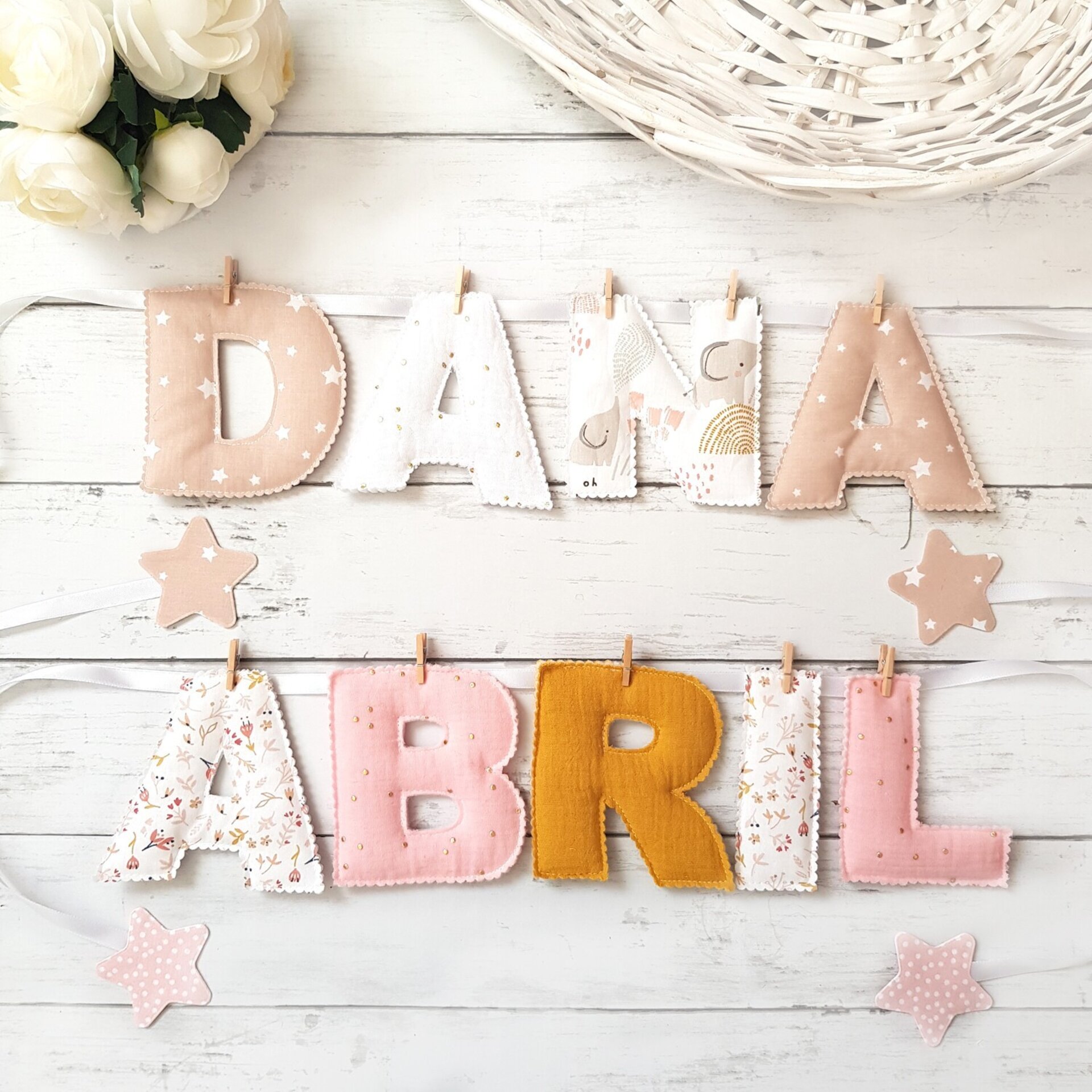 DISEÑA Guirnalda nombre bebé, 2-3 telas - 4