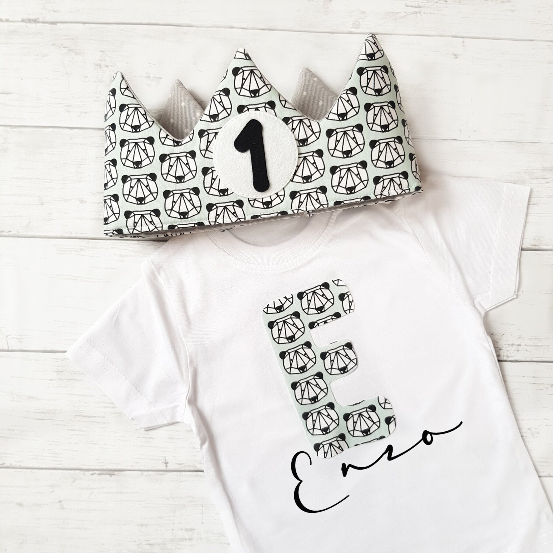 Conjunto cumpleaños Corona y camiseta Osos Panda - 1