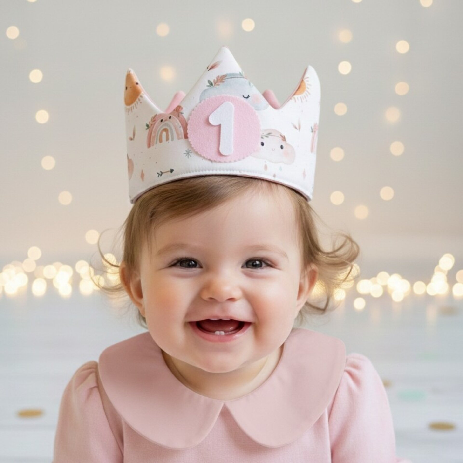 Corona cumpleaños NIÑA, varias telas - 7