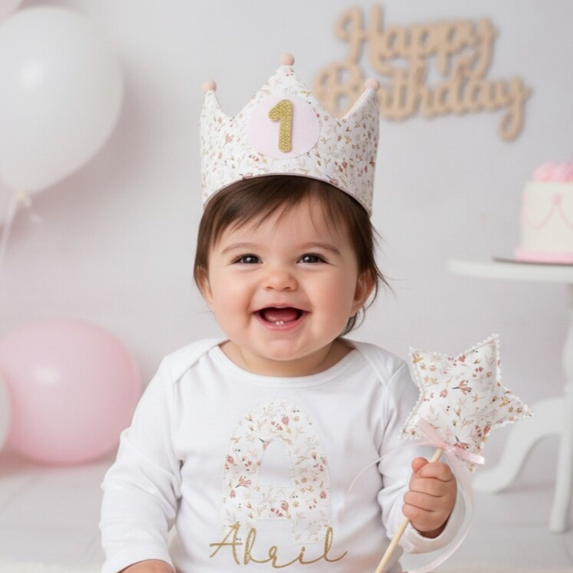 Conjunto cumpleaños corona y camiseta Flores pastel - 2