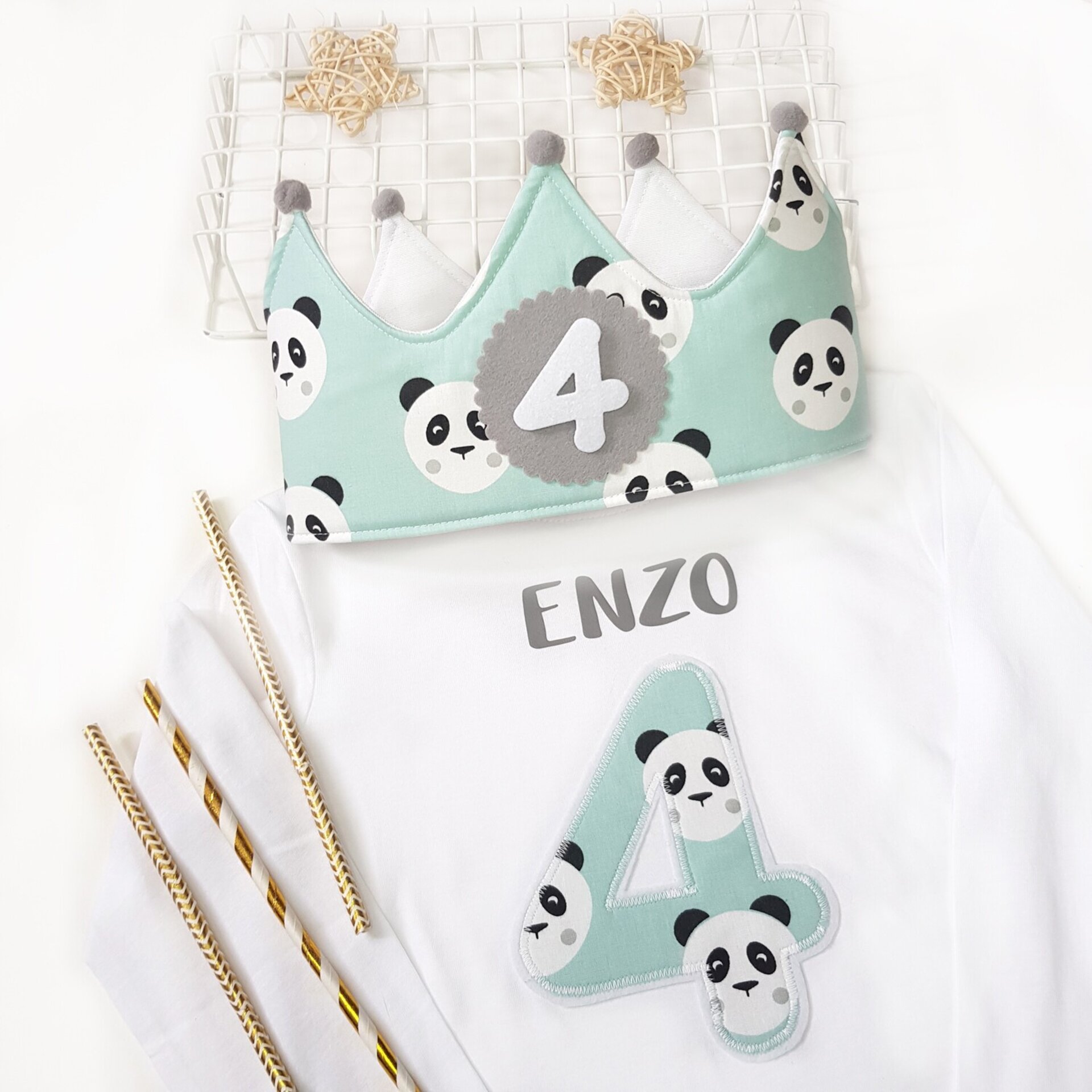 Conjunto cumpleaños corona y camiseta Pandas - 1