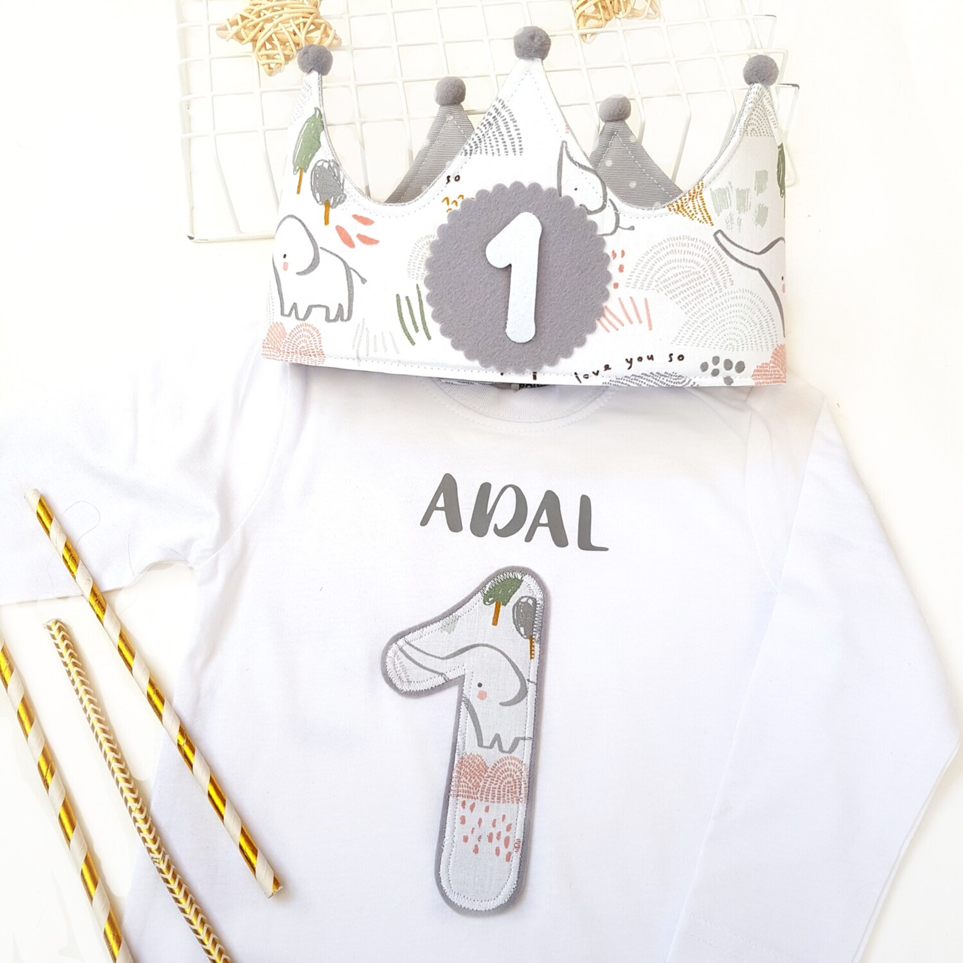 Conjunto cumpleaños corona y camiseta Dulces Elefantes - 1