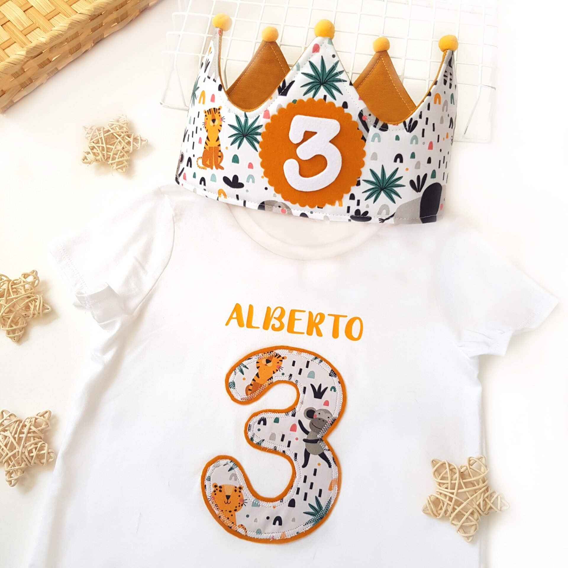 Conjunto cumpleaños corona y camiseta Animales de la Selva - 1