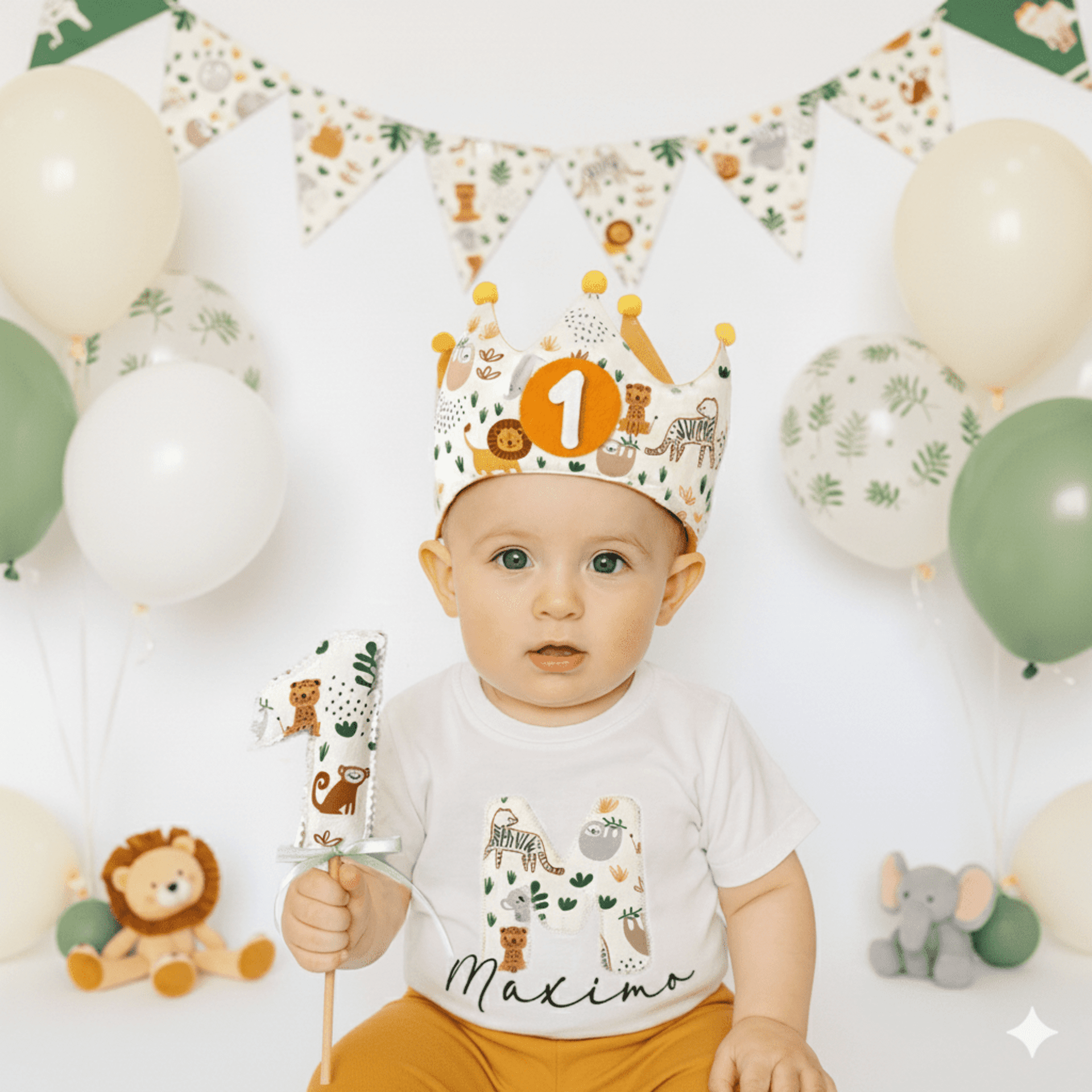 Conjunto cumpleaños corona y camiseta Animales de la selva - 2
