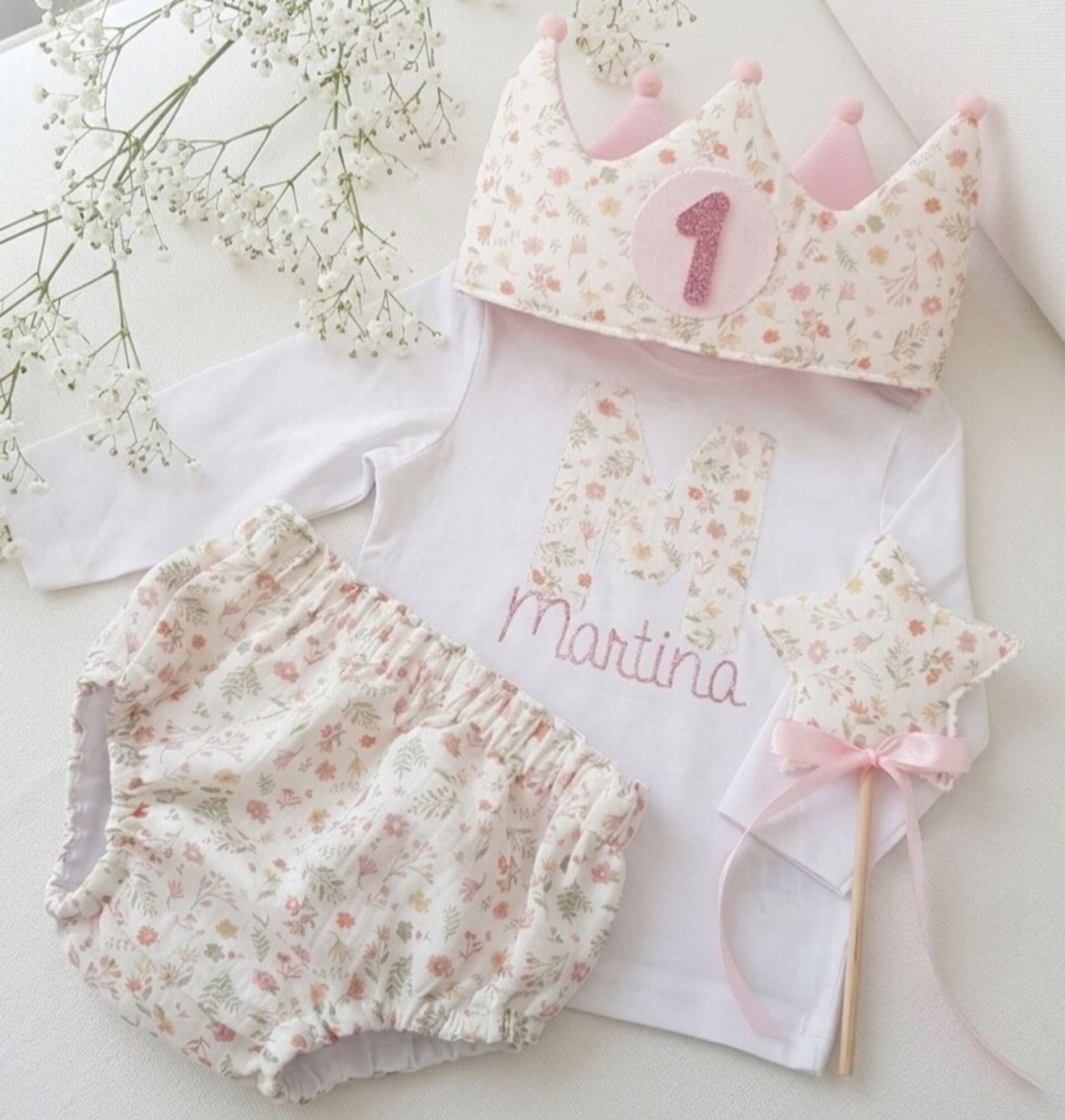 Conjunto cumpleaños Muselina Flores pastel - 1