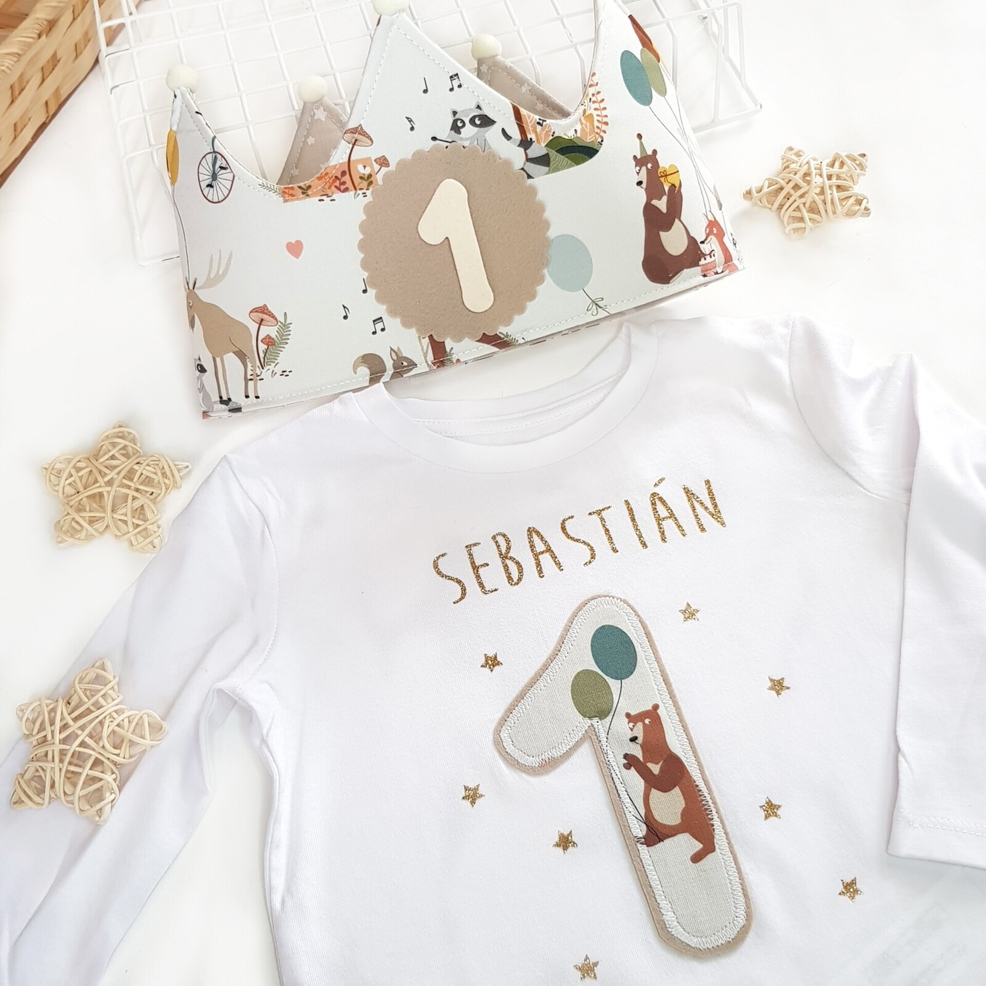 Conjunto cumpleaños corona y camiseta Animales del Bosque - 1