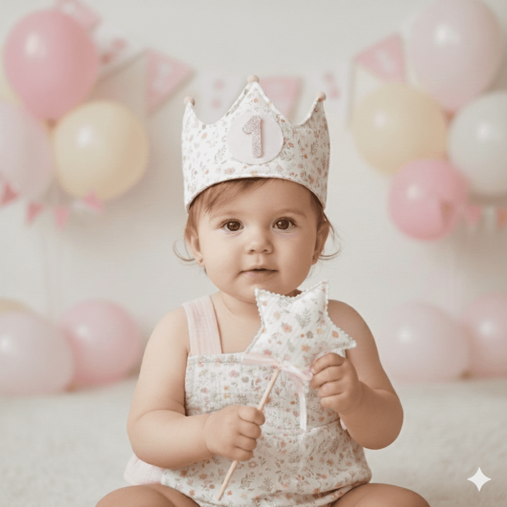 Conjunto corona cumpleaños y ranita Florecitas muselina - 2