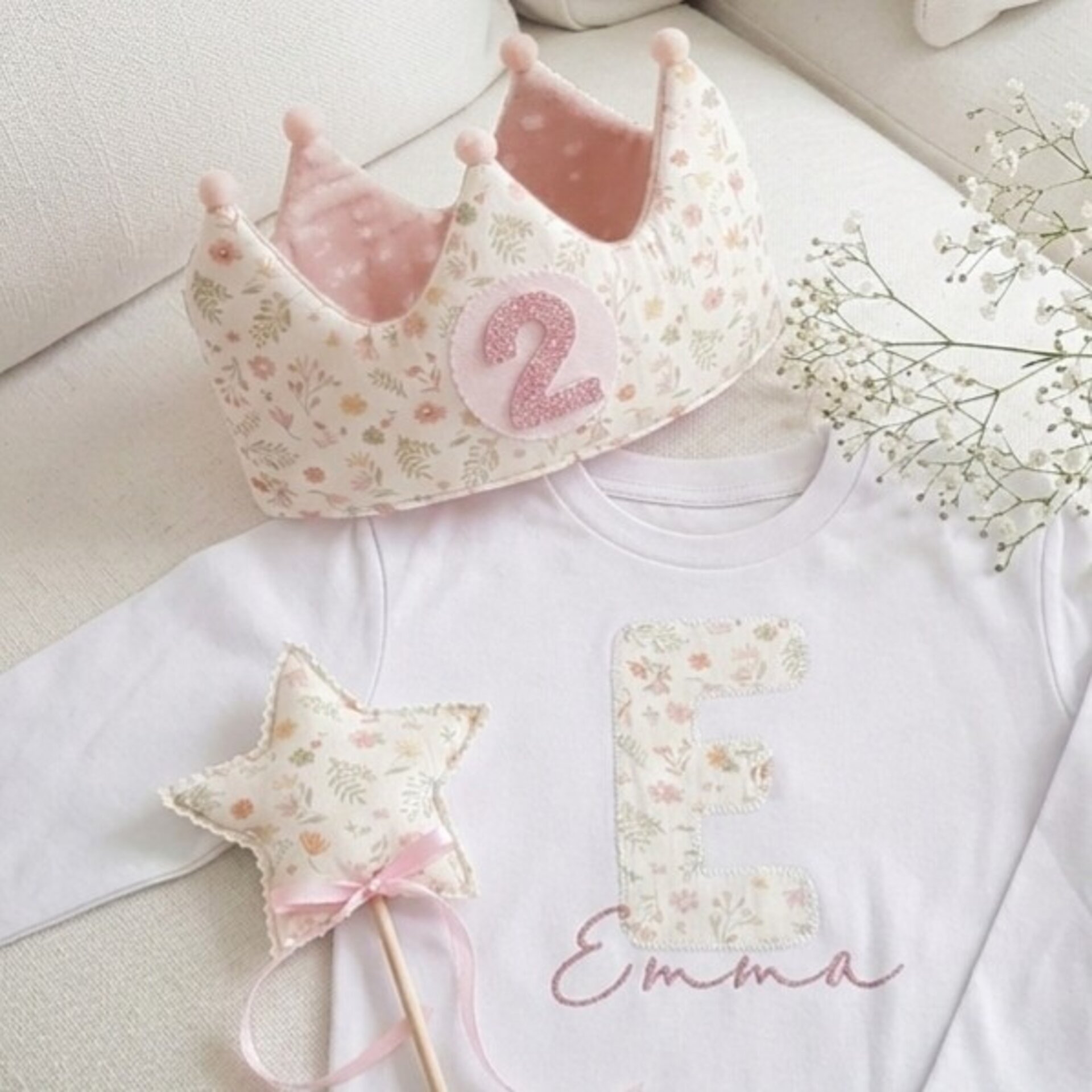 Corona de cumpleaños y camiseta Flores muselina - 1