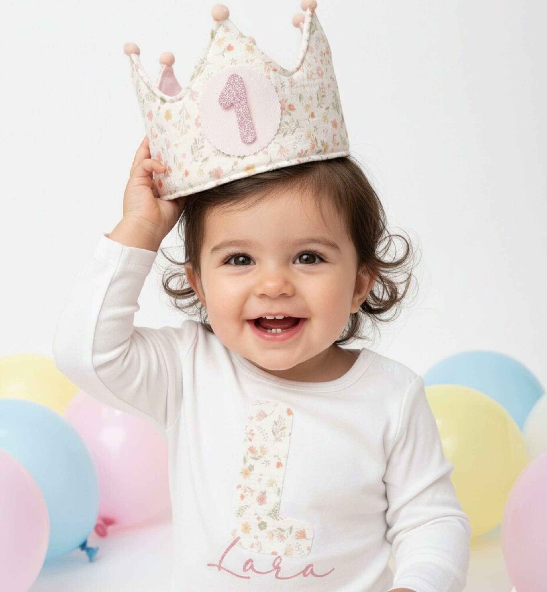 Corona de cumpleaños y camiseta Flores muselina - 1