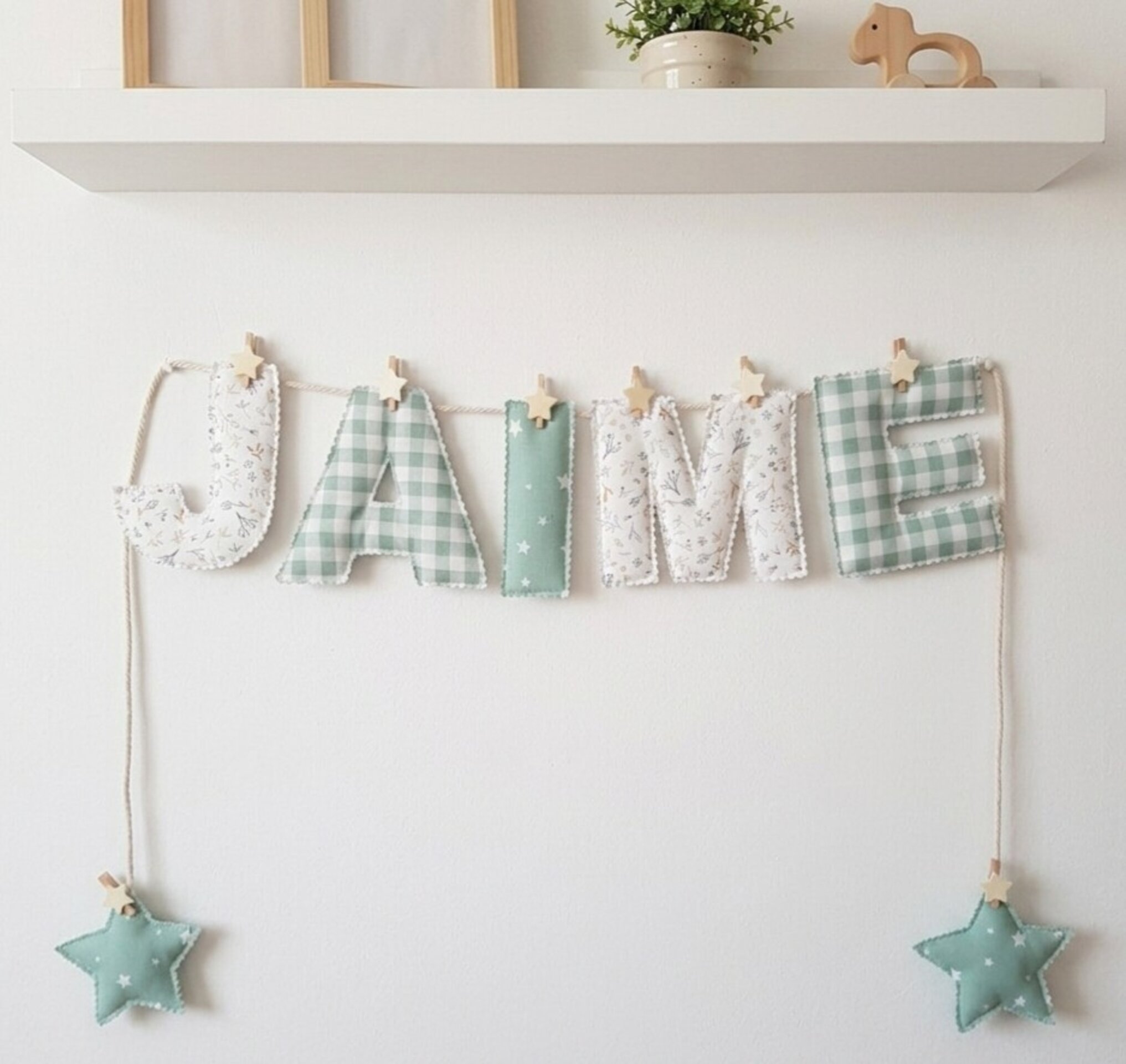 Guirnalda peronalizada nombre bebé tonos verdes - 1