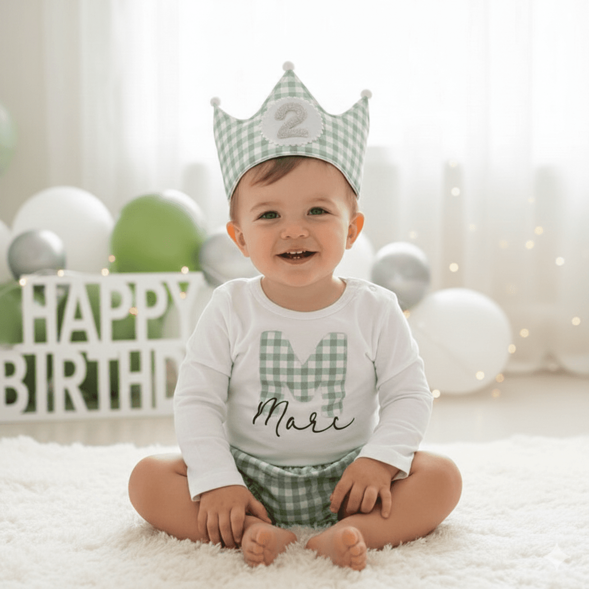 Conjunto cumpleaños Vichy mint - 1