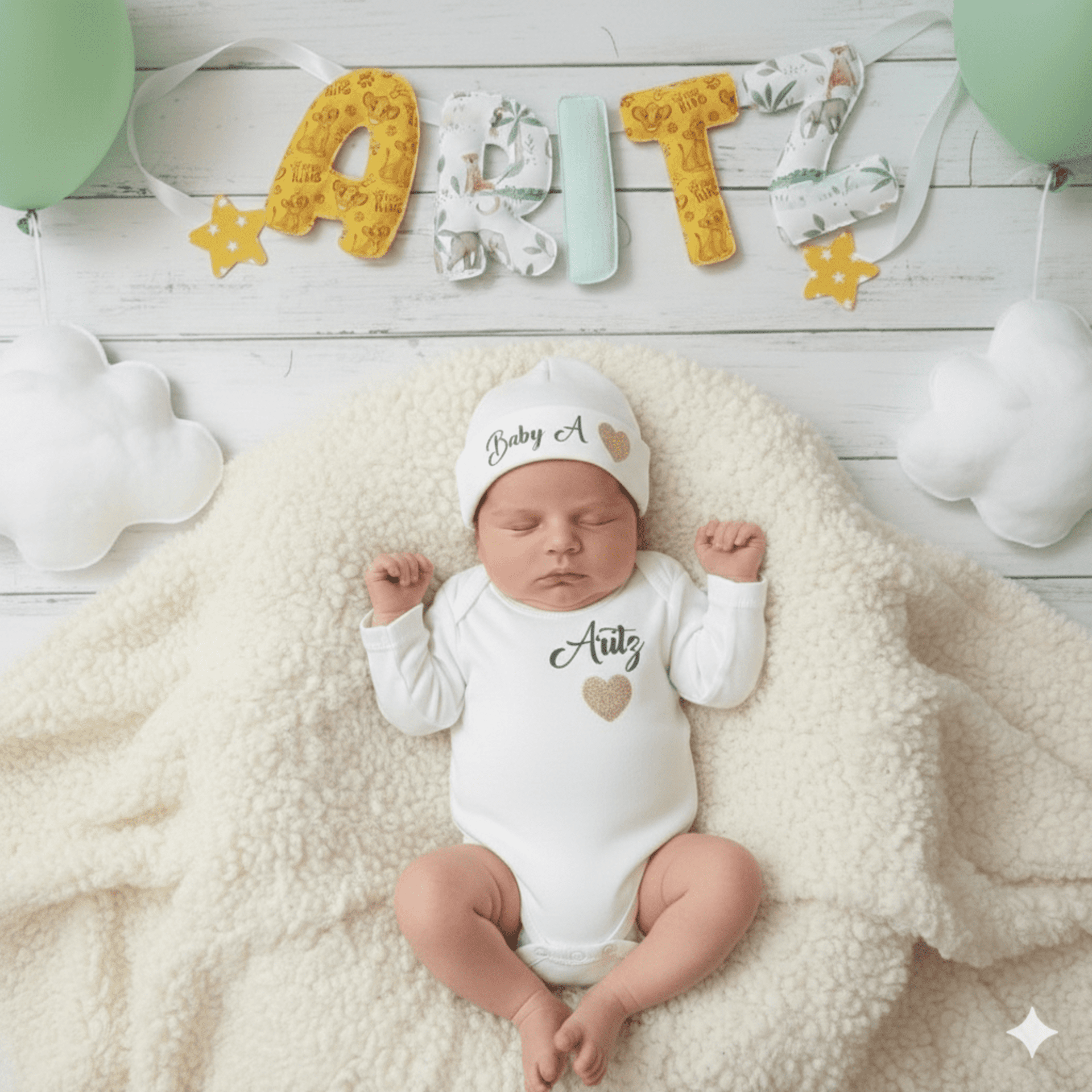 Conjunto body y gorrito personalizados con el nombre - 1