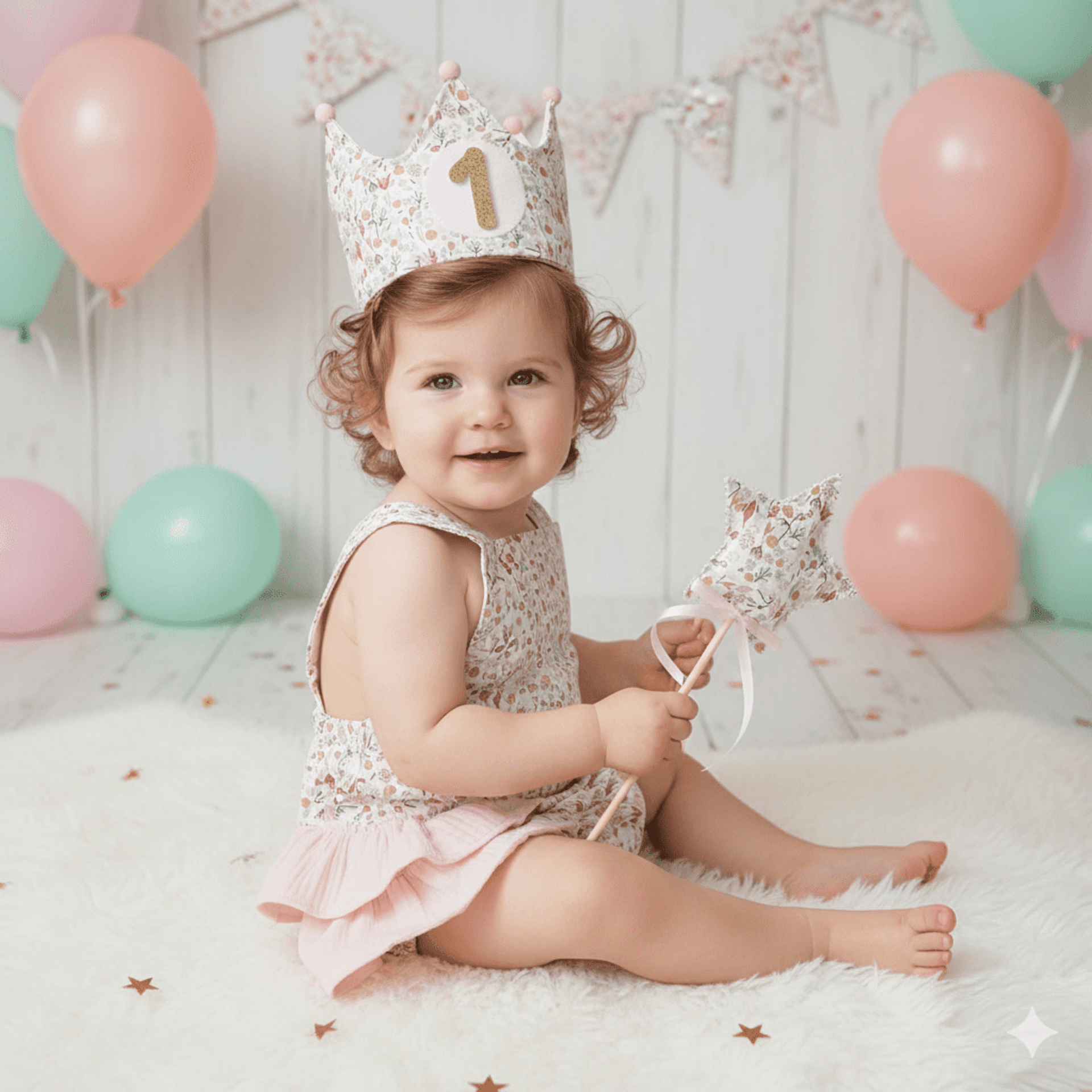 Conjunto corona cumpleaños y ranita Florecitas - 2