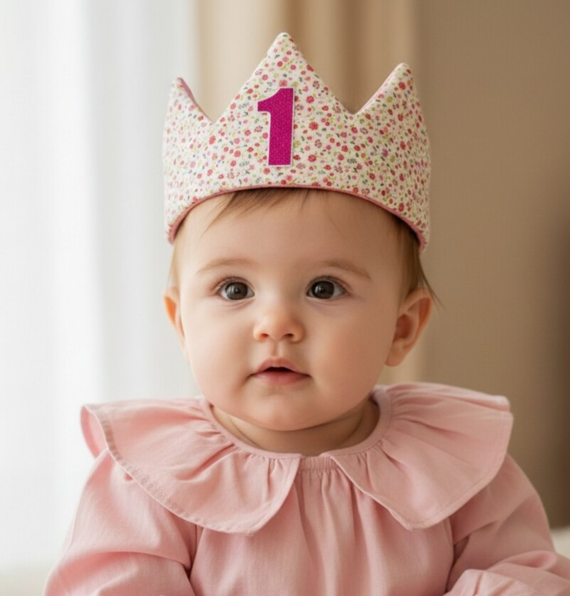 Corona cumpleaños REVERSIBLE Flores fucsia y rosa - 2