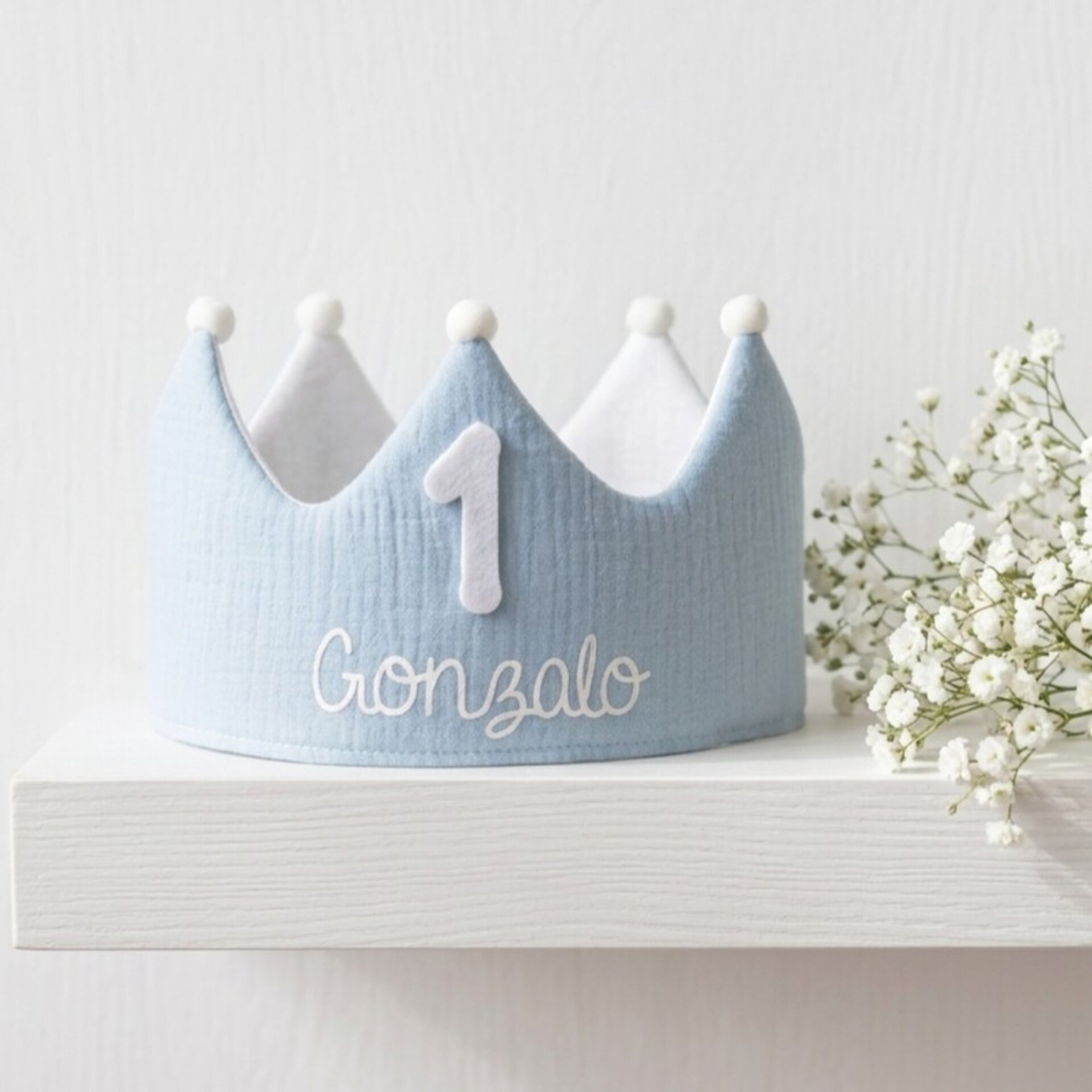 Corona cumpleaños muselina personalizada, varios colores - 1