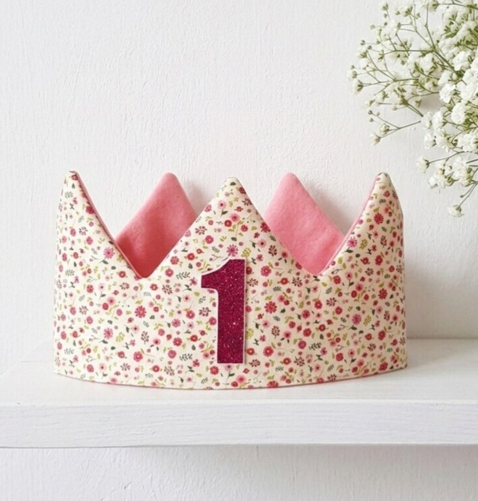 Corona cumpleaños REVERSIBLE Flores fucsia y rosa - 1