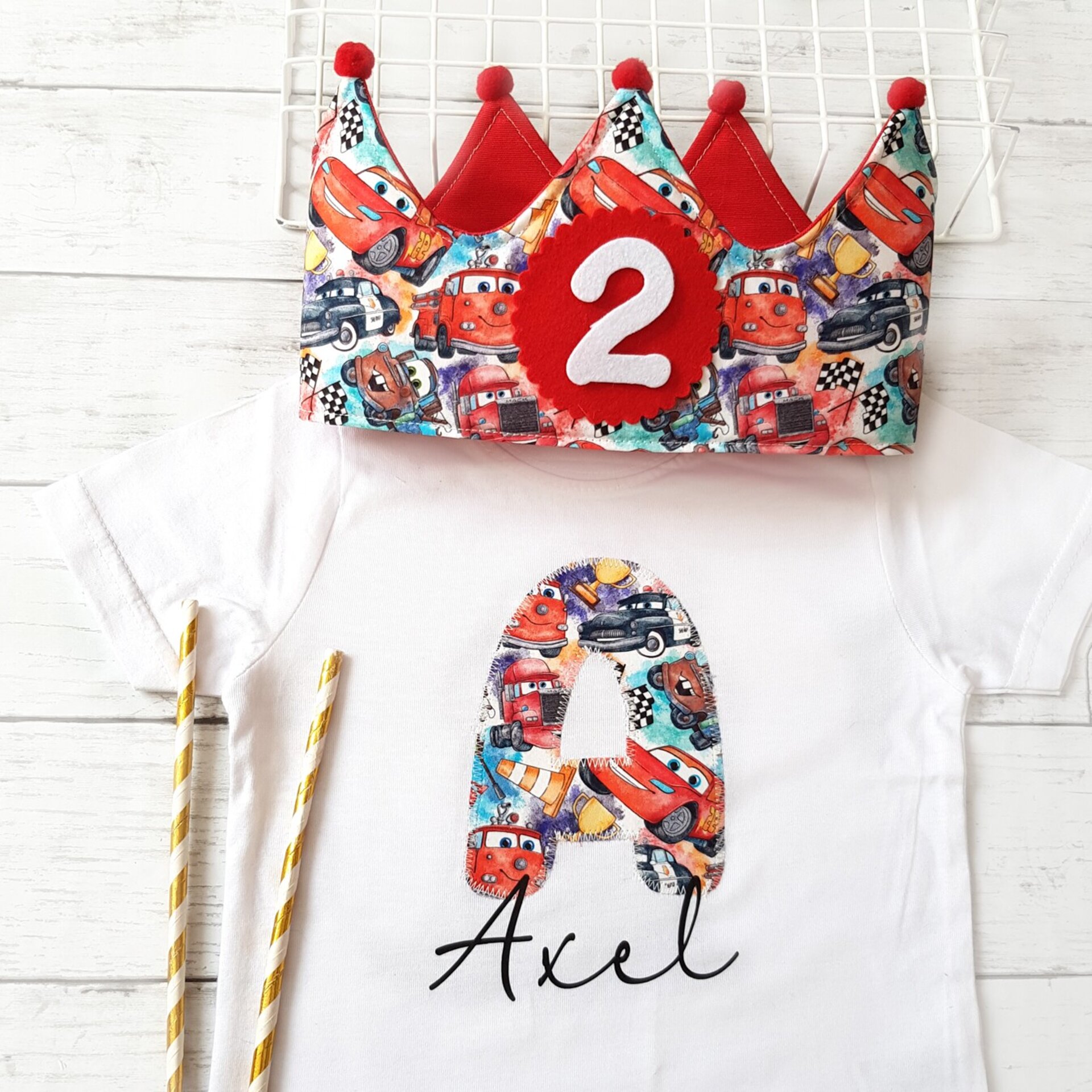 Conjunto cumpleaños corona y camiseta Cars - 2