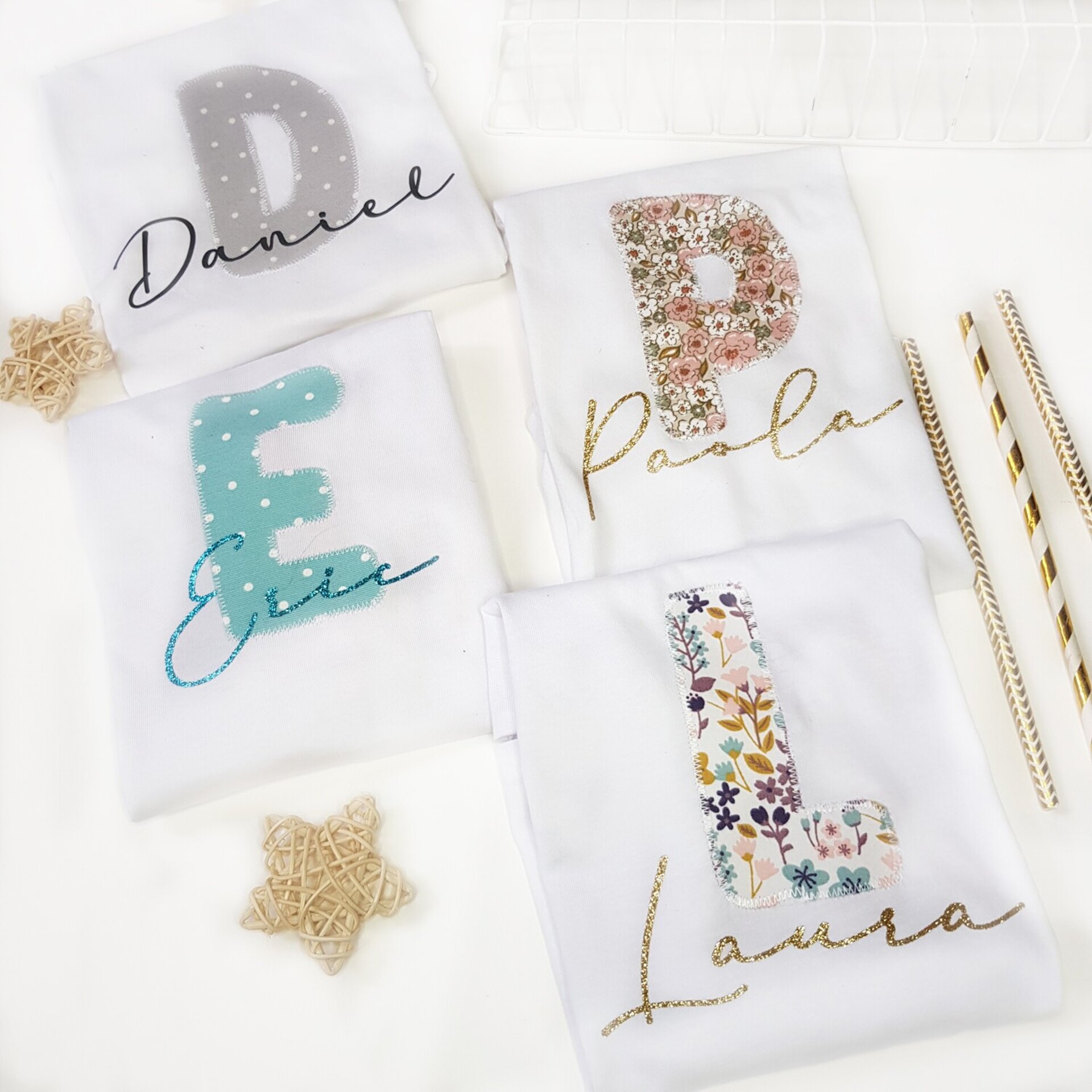 Camiseta de manga larga personalizada con la inicial y nombre, varias telas - 2