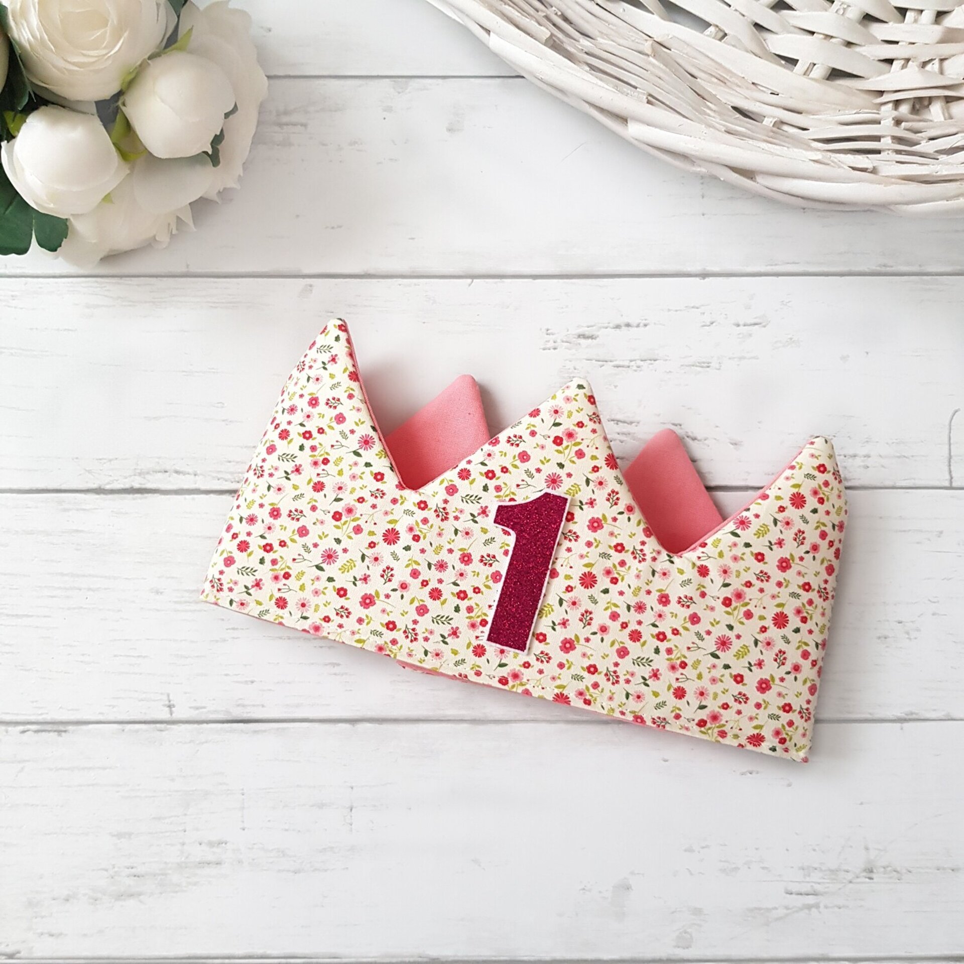 Corona cumpleaños REVERSIBLE Flores fucsia y rosa - 2