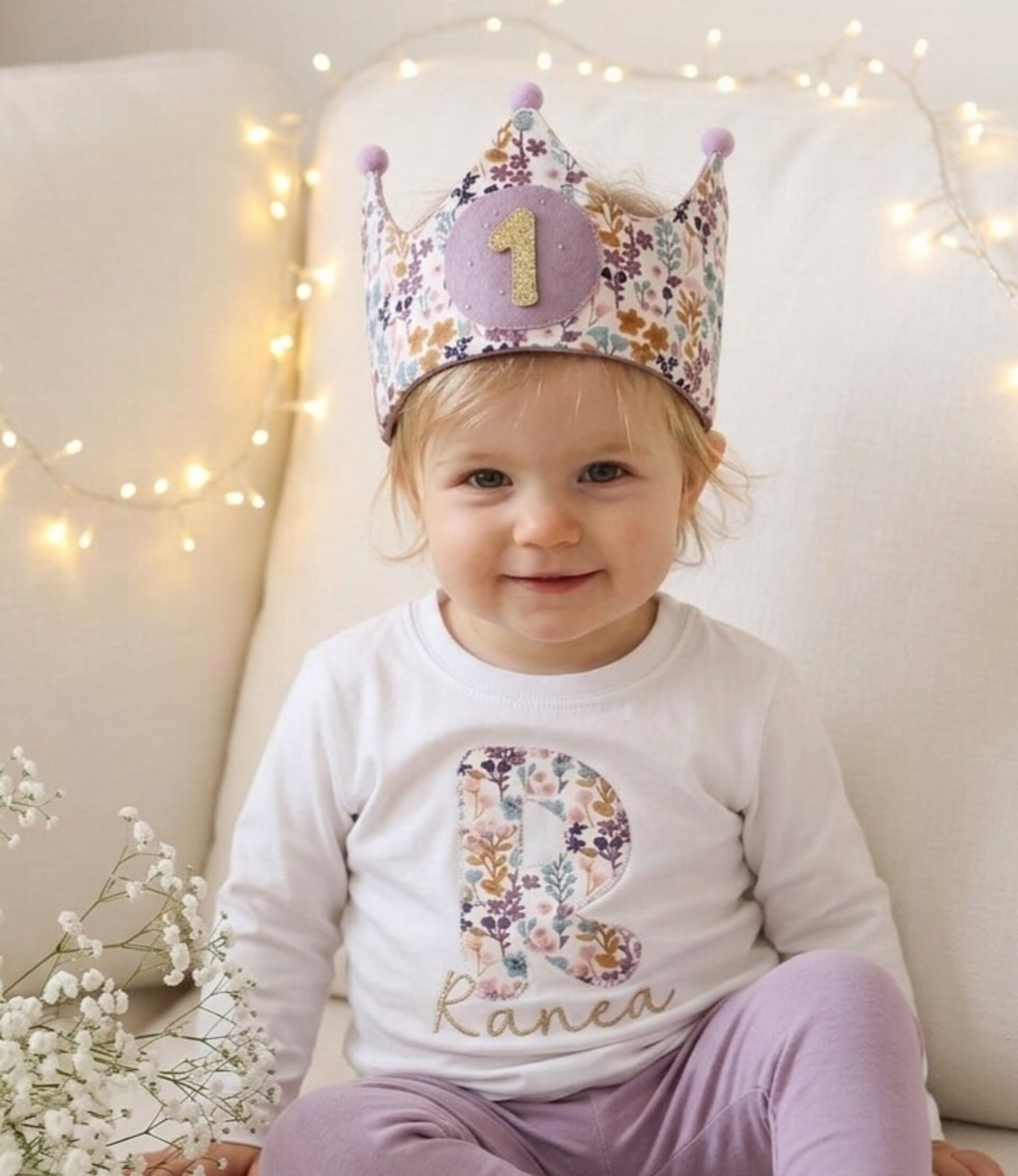 Conjunto cumpleaños corona y camiseta Flores liberty - 2