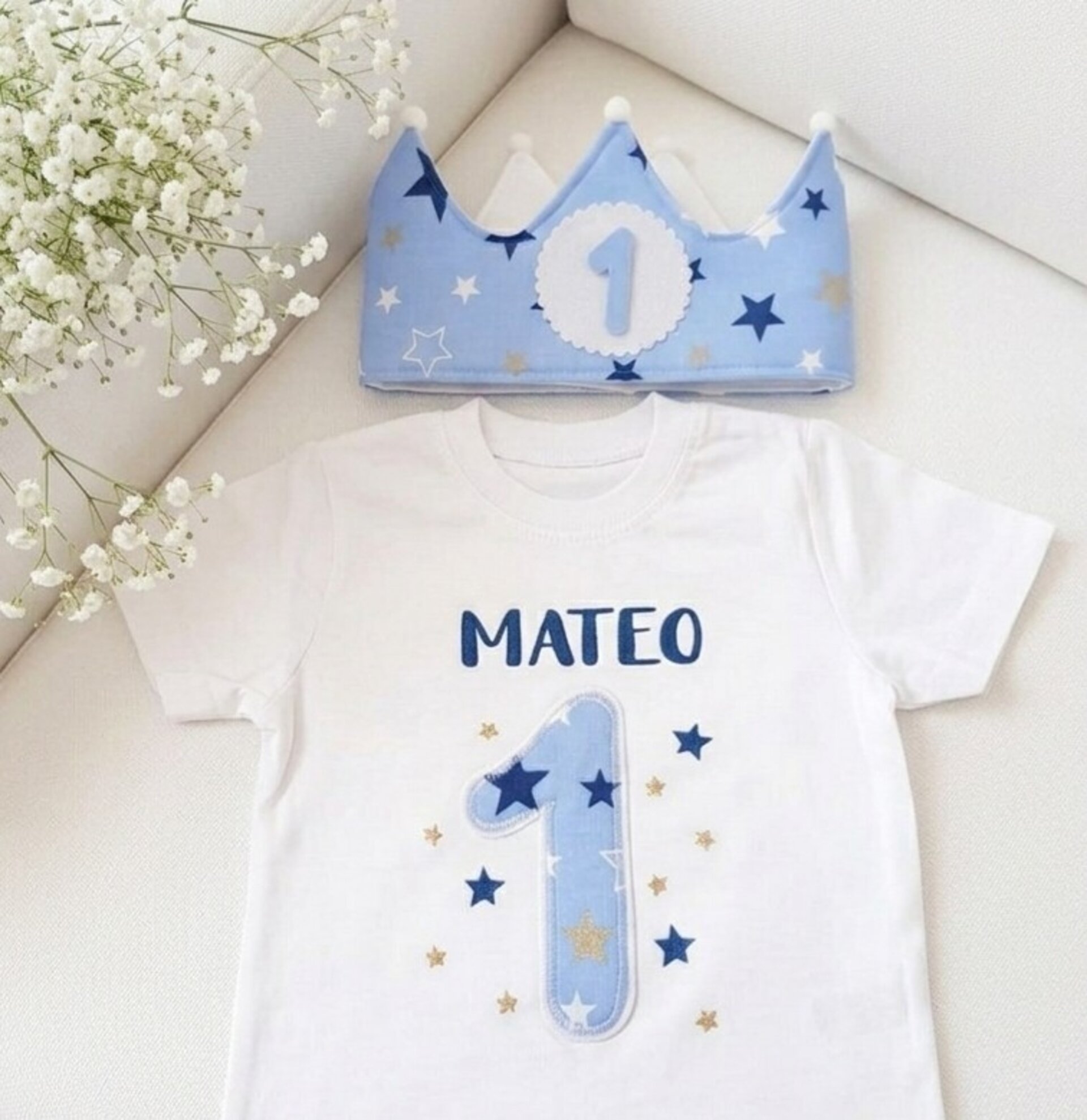 Conjunto cumpleaños corona y camiseta Estrellas grandes - 1