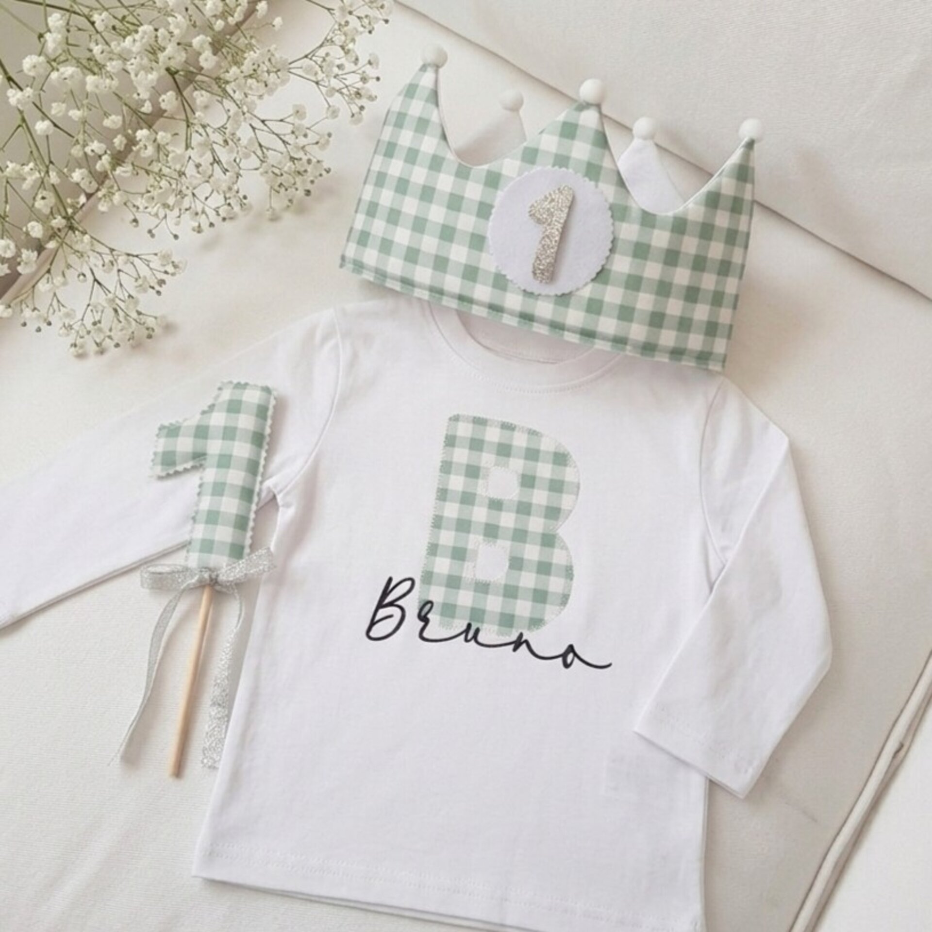 Conjunto cumpleaños corona y camiseta Vichy mint - 1