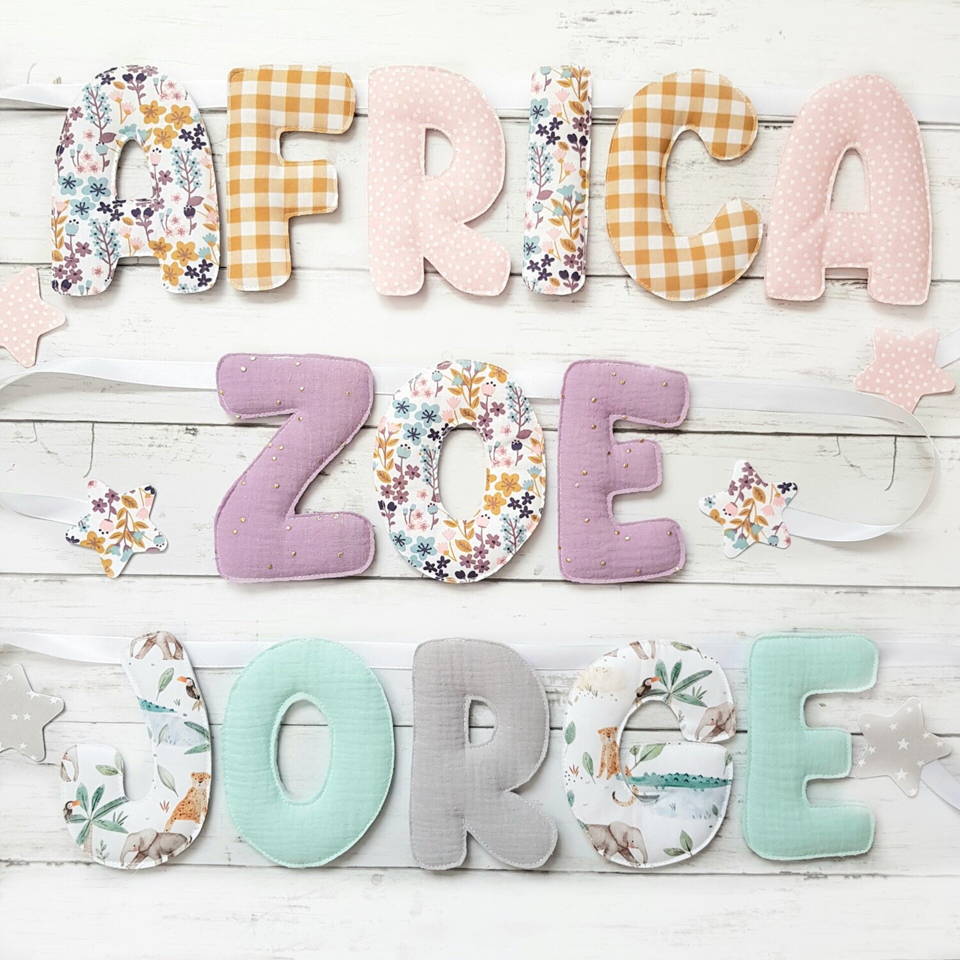 Guirnalda personalizada nombre bebé, 2-3 telas - 3