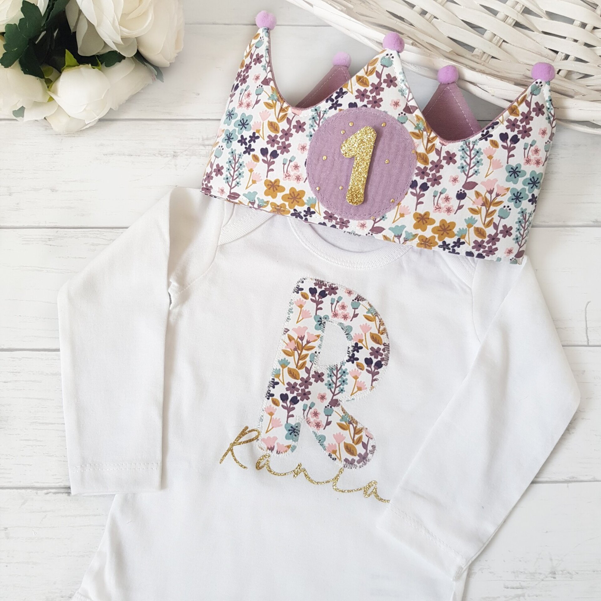 Conjunto cumpleaños corona y camiseta Flores liberty - 2